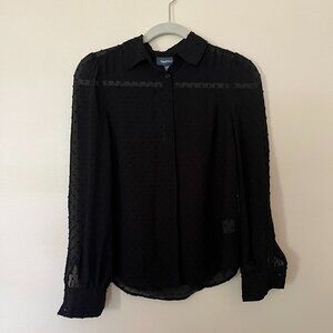 Modcloth Black Semi-Sheer Blouse, Longsleeve XXS NWT